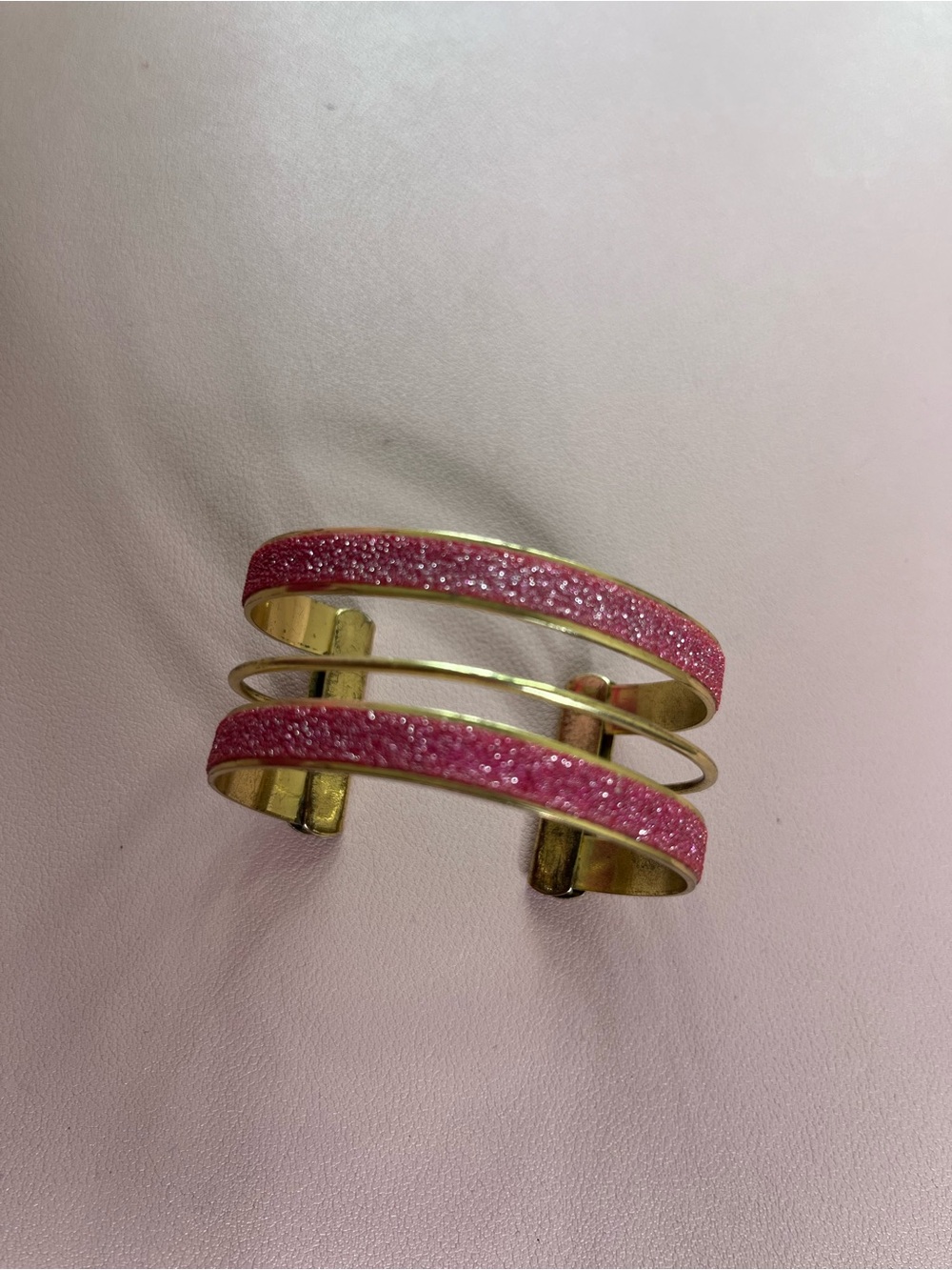 SHEIN Gold-Tone Pink Glitter Triple Band Cuff Bracelet
